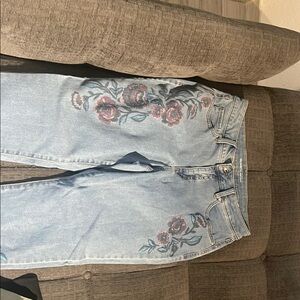 Style & Co. Women's Straight Leg Jeans with Floral Embroidery - Light Blue
